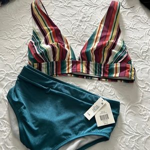 Beautiful, high waist iridescent bottom; brand new two piece bathing suit!